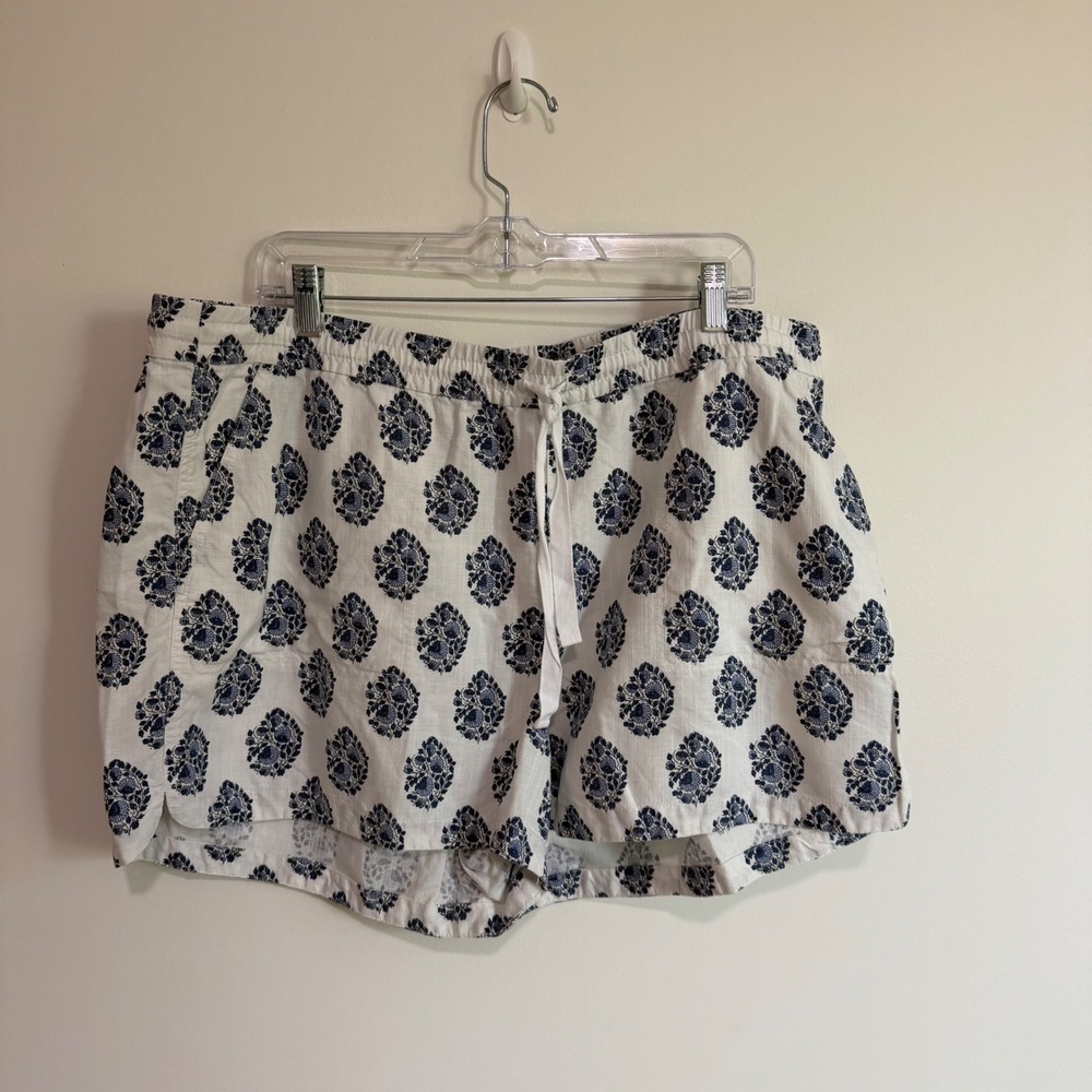 J.Crew Womens XXL White Blue Floral Linen Lyocell Blend Drawstring Shorts